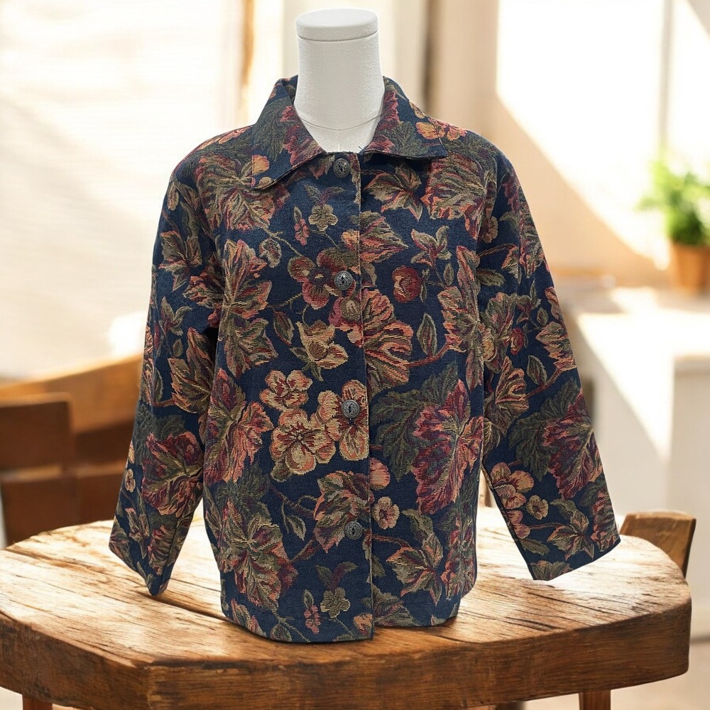 Norm Thompson Floral Tapestry Jacket‎ Medium Vintage Cottagecore Fall Core USA